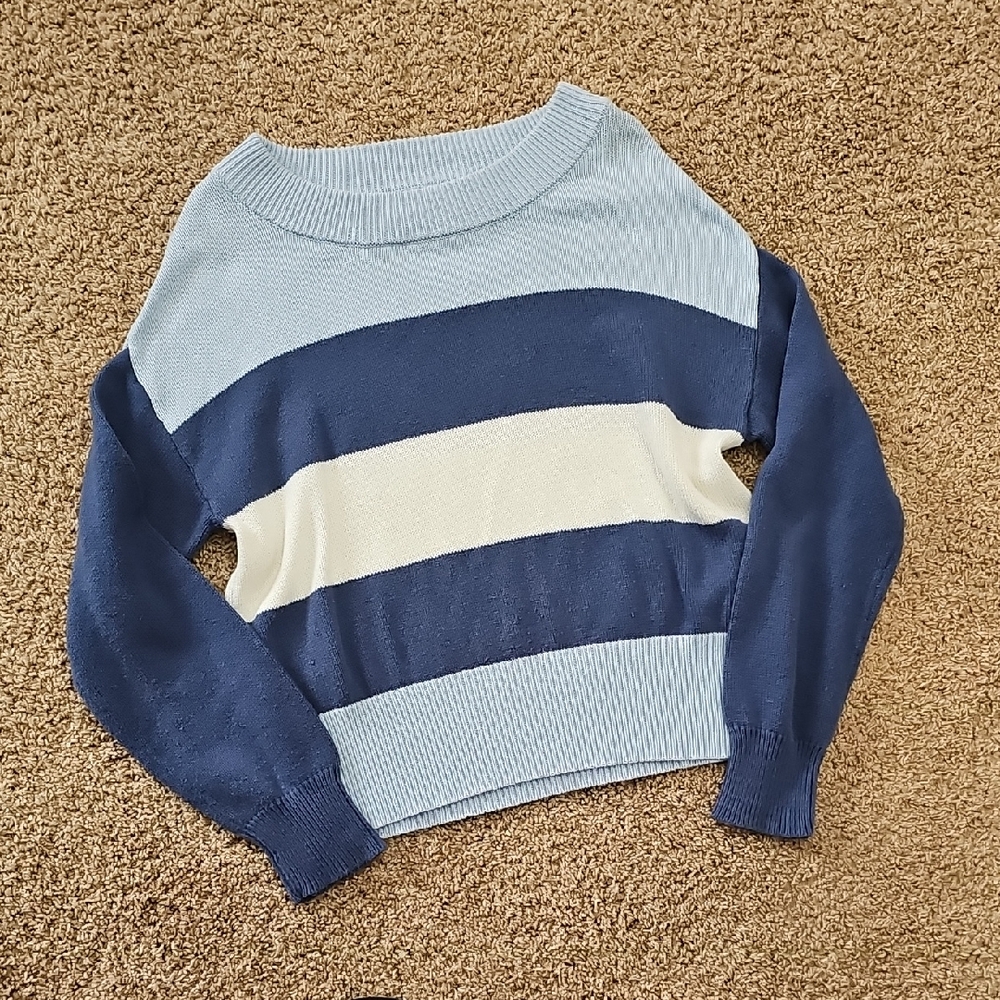 Lucky Brand Striped Sweater in Blue and Cream